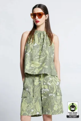 Karen Walker Acadia Lounge Shorts - Wild Flowers Seersucker Green”