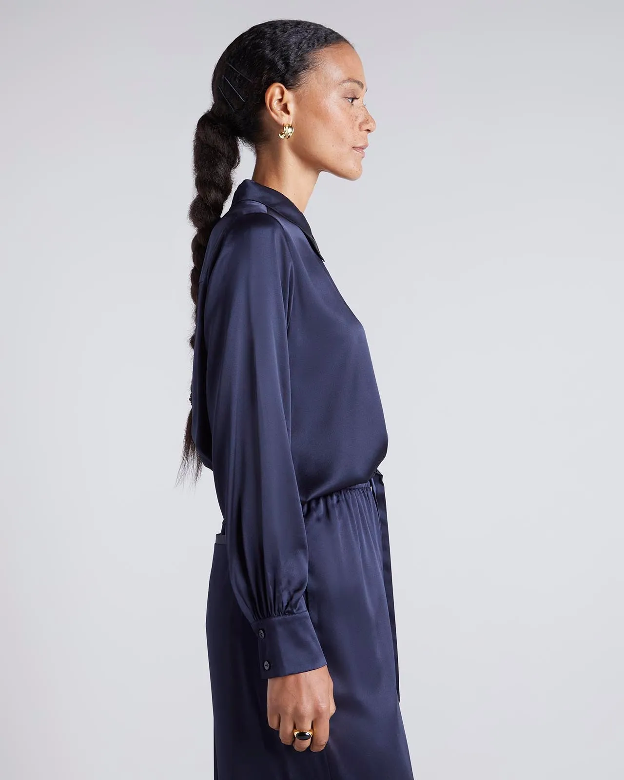 Kate Young x Splendid Silk Button-Down Shirt