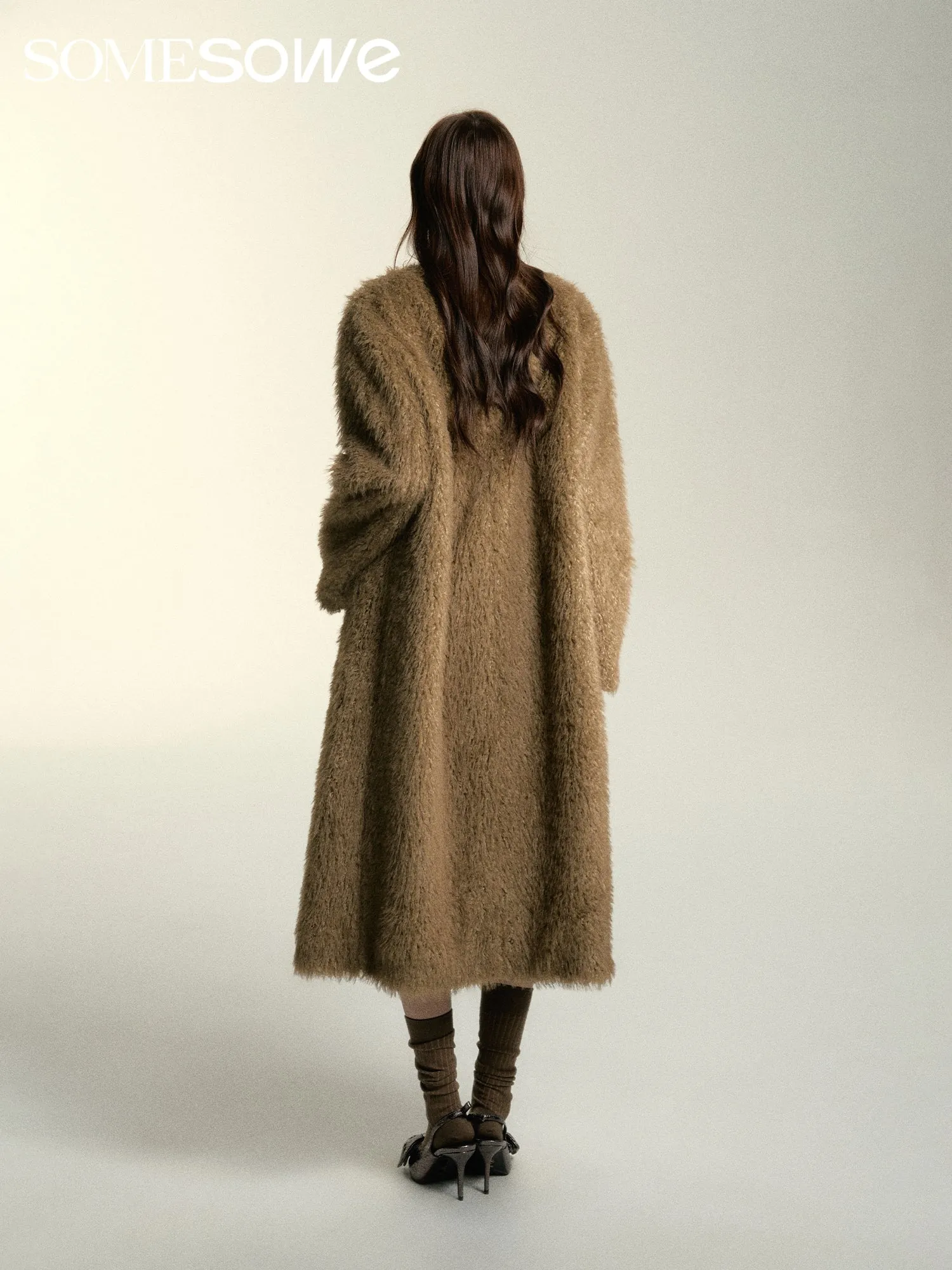 Khaki Faux Fur Long Coat