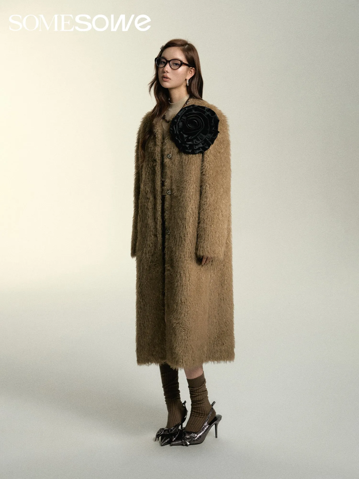 Khaki Faux Fur Long Coat