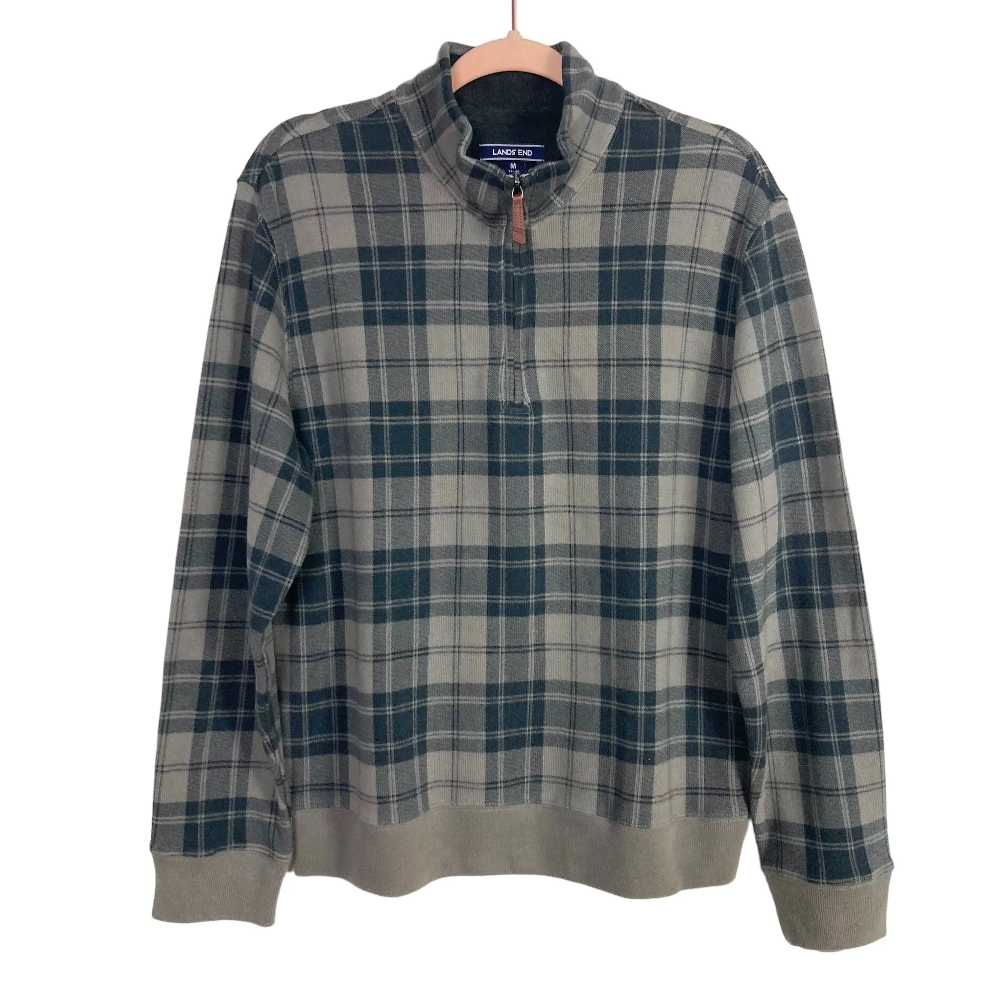 Lands' End Grey Plaid Quarter Zip Pullover- Size M