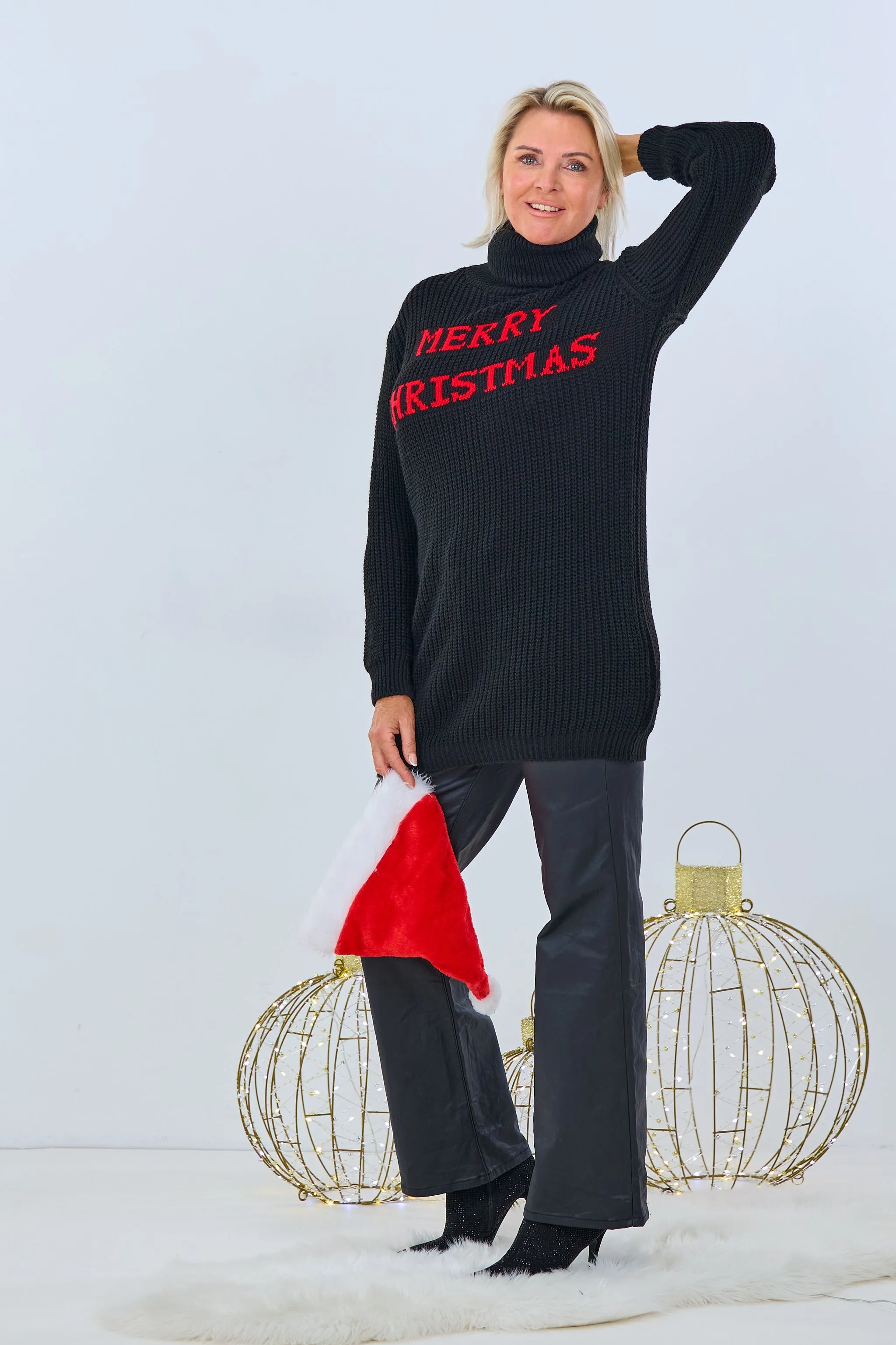 Longpulli "Merry Christmas", schwarz