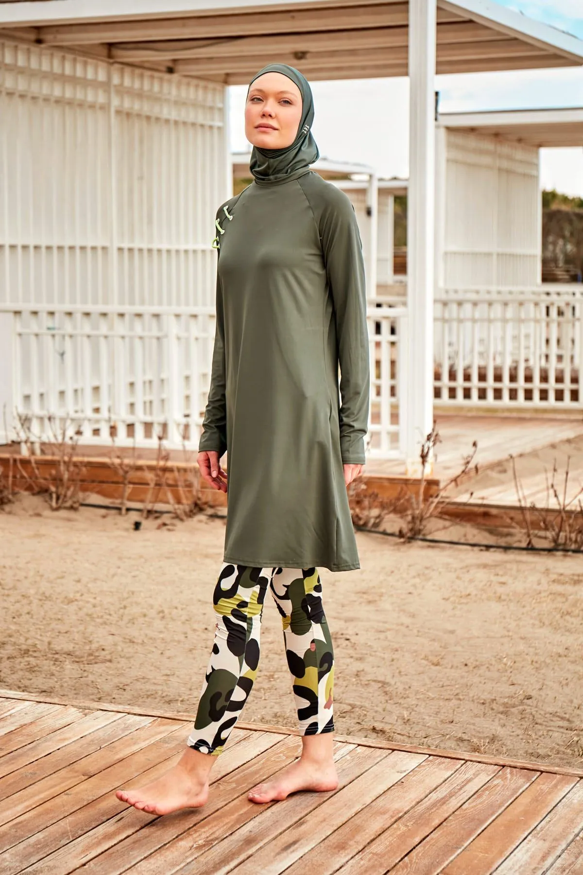 Lycra Khaki Burkini Modest Swimwear M2467