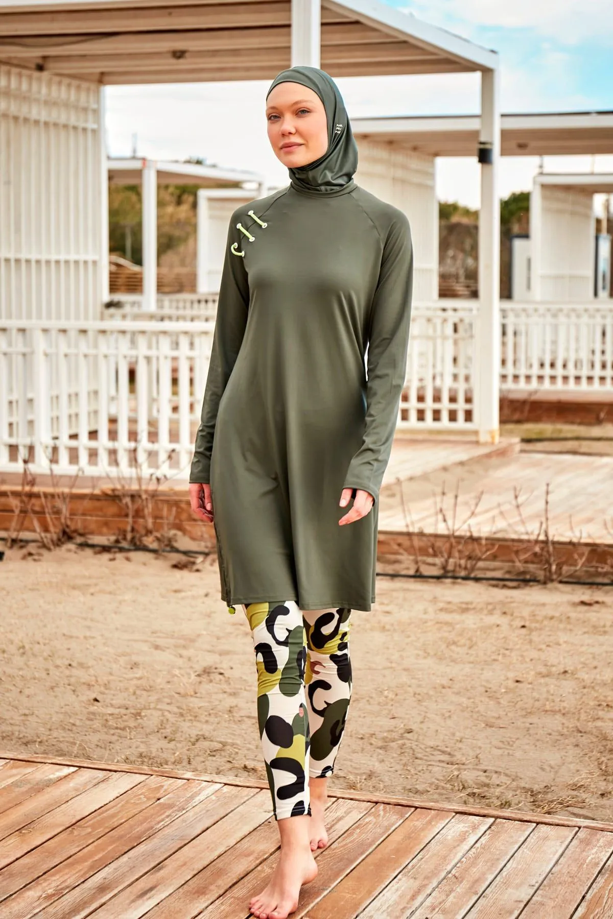 Lycra Khaki Burkini Modest Swimwear M2467