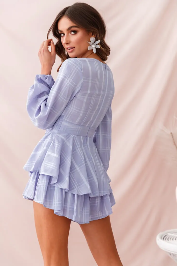 Maddox Fit & Flare Long Sleeve Romper Lavender