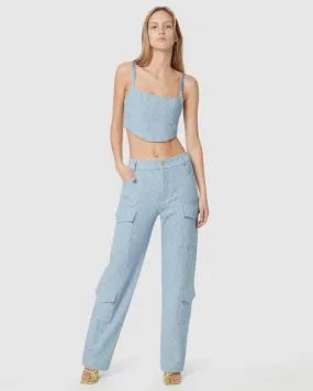 Manning Cartell Quilted Denim Corset and Cargo Pant Set Blue Size AU 4