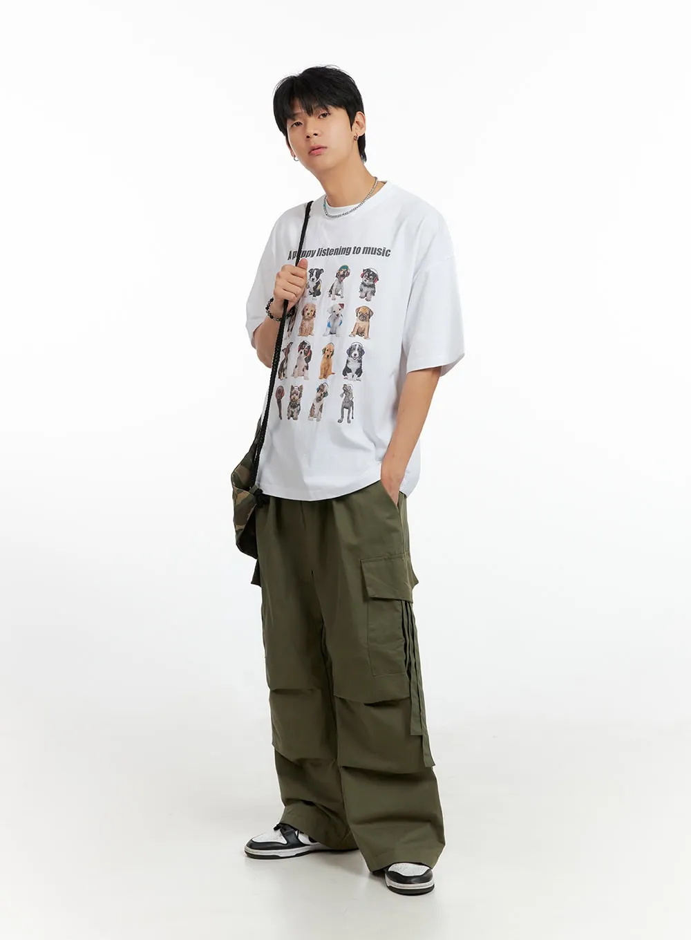 Men's Cargo Chic Wide-Leg Pants (Dark Green) IG402