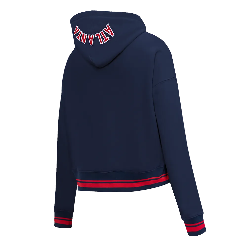 MLB ATLANTA BRAVES MASHUP WOMEN'S RIB CROPPED PO HOODIE (MIDNIGHT NAVY/RED/MIDNIGHT NAVY)