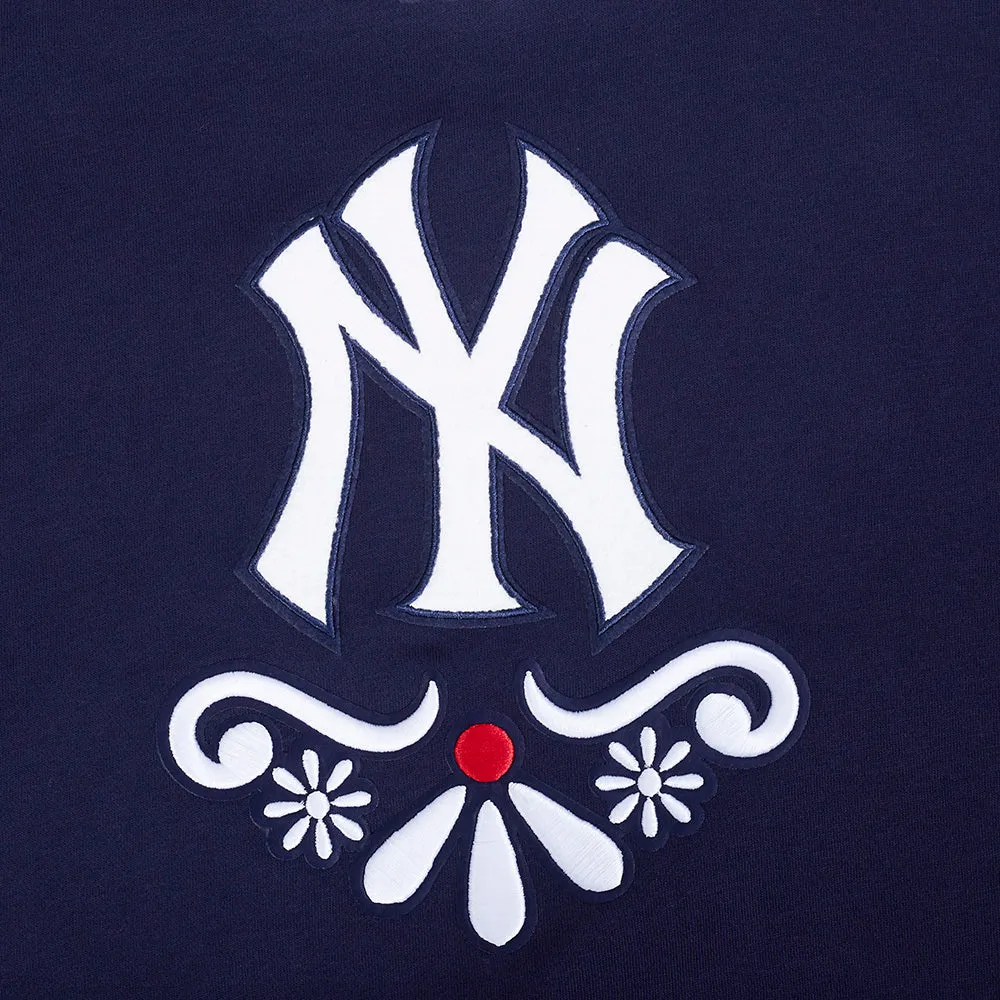 MLB NEW YORK YANKEES SUGAR SKULL WOMEN'S FLC CROPPED PO HOODIE (MIDNIGHT NAVY)