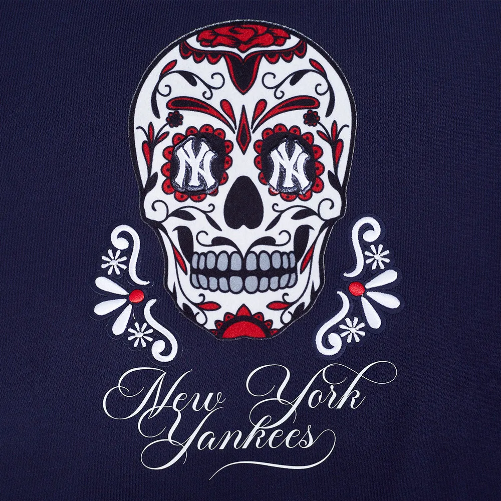 MLB NEW YORK YANKEES SUGAR SKULL WOMEN'S FLC CROPPED PO HOODIE (MIDNIGHT NAVY)