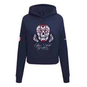 MLB NEW YORK YANKEES SUGAR SKULL WOMEN'S FLC CROPPED PO HOODIE (MIDNIGHT NAVY)