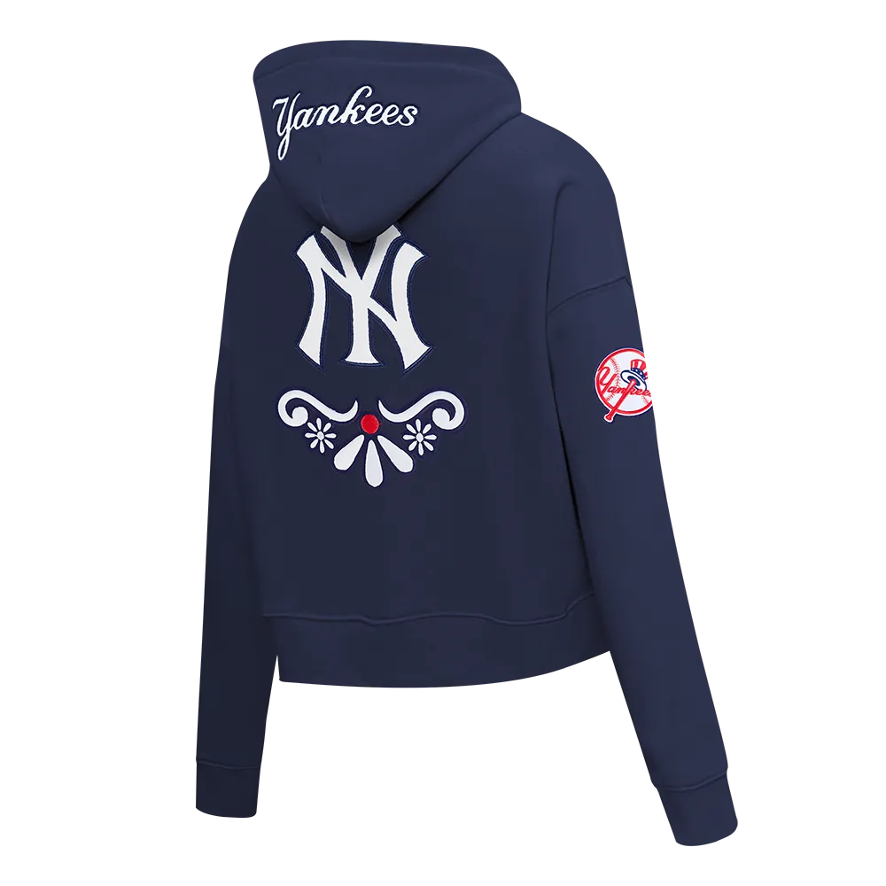 MLB NEW YORK YANKEES SUGAR SKULL WOMEN'S FLC CROPPED PO HOODIE (MIDNIGHT NAVY)