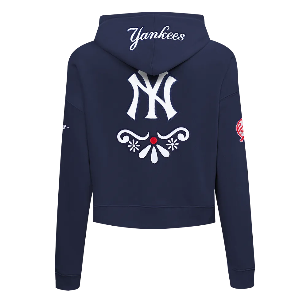 MLB NEW YORK YANKEES SUGAR SKULL WOMEN'S FLC CROPPED PO HOODIE (MIDNIGHT NAVY)