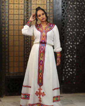 Modern Habesha Dress with Vibrant Colors in Cotton Modern Habesha Kemis Design Habesha Libs es00106