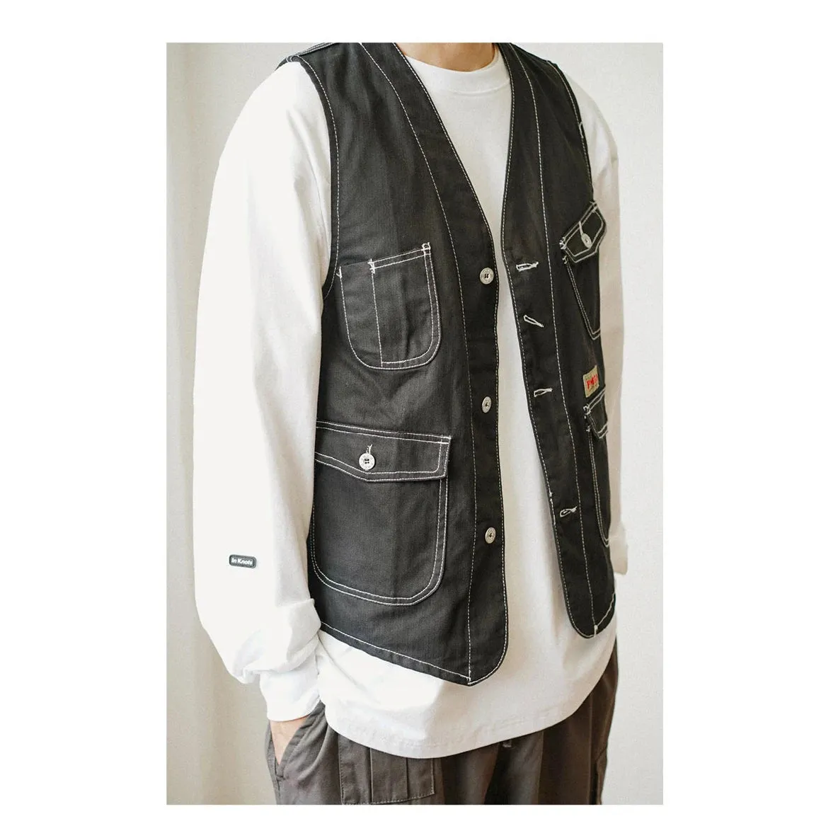 Multi Pocket Cargo Vest Safari Style Sleeveless Jacket for Men