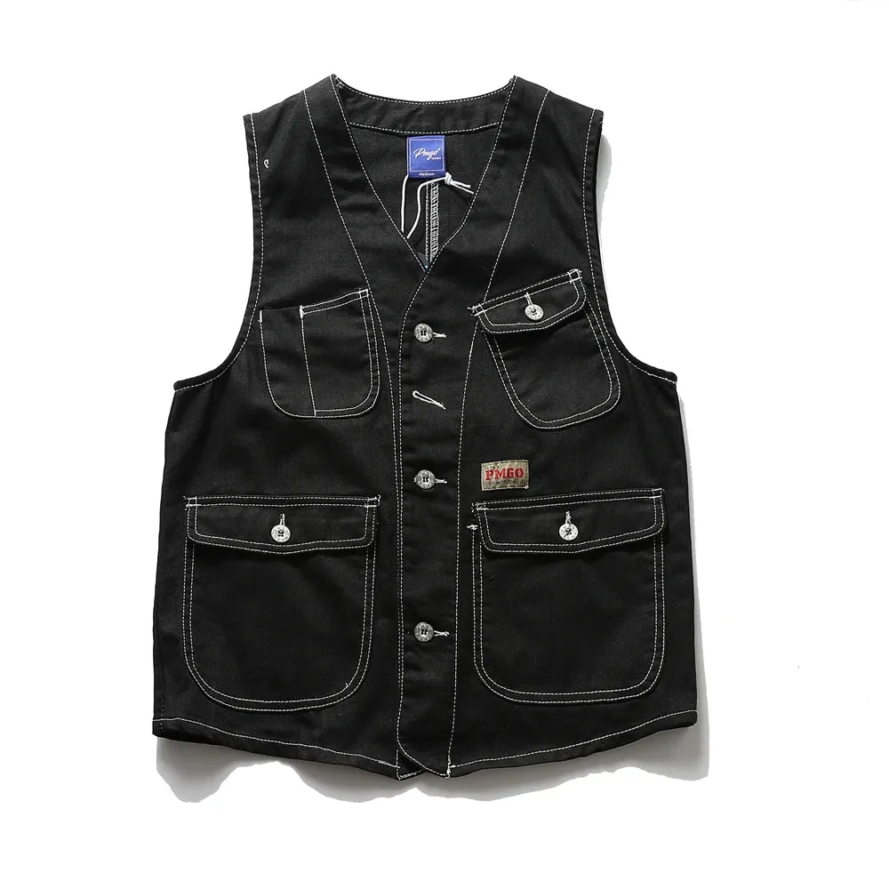 Multi Pocket Cargo Vest Safari Style Sleeveless Jacket for Men