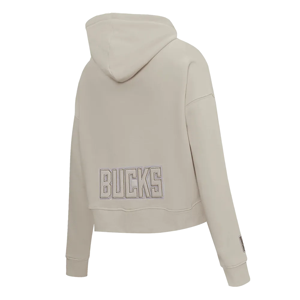 NBA MILWAUKEE BUCKS NEUTRAL WOMEN'S CROPPED PO HOODIE (TAUPE)