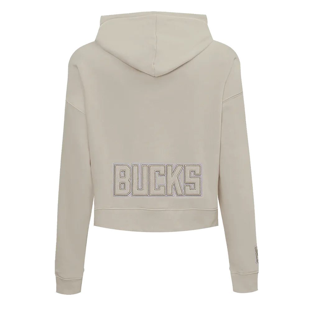 NBA MILWAUKEE BUCKS NEUTRAL WOMEN'S CROPPED PO HOODIE (TAUPE)