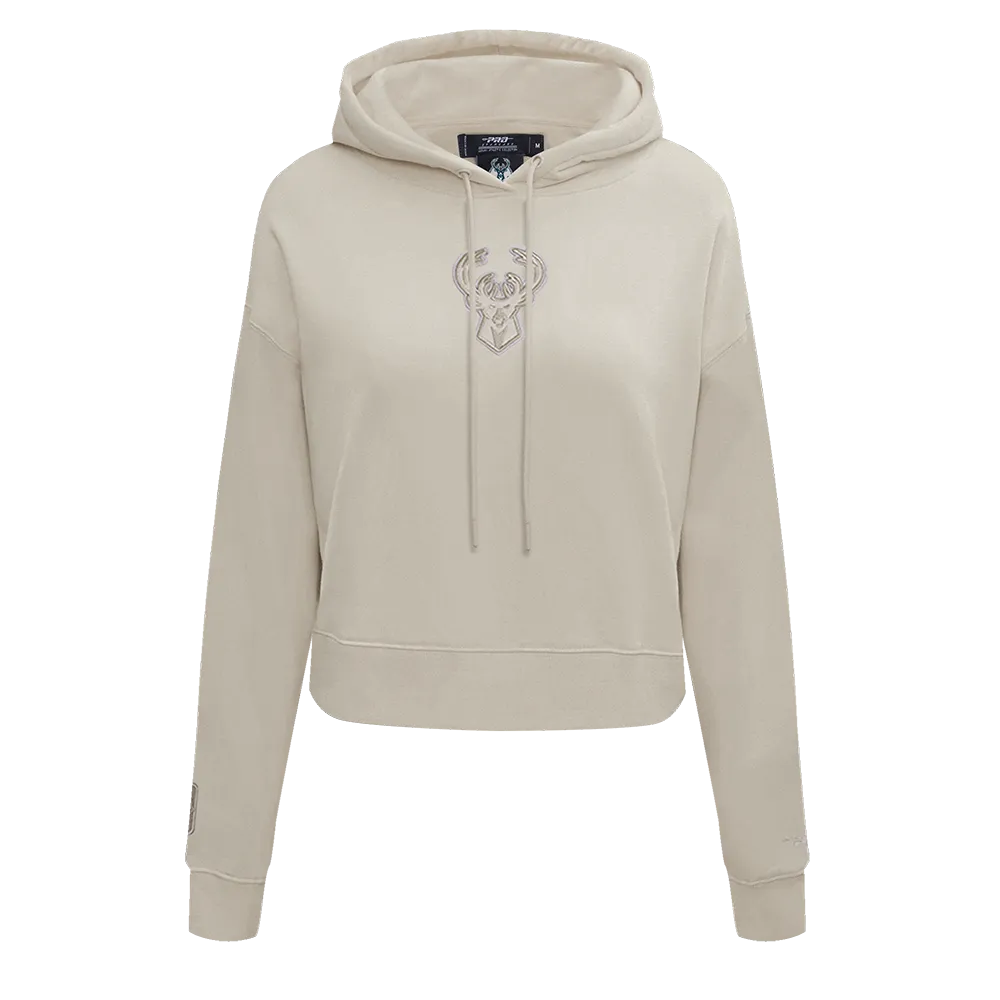 NBA MILWAUKEE BUCKS NEUTRAL WOMEN'S CROPPED PO HOODIE (TAUPE)