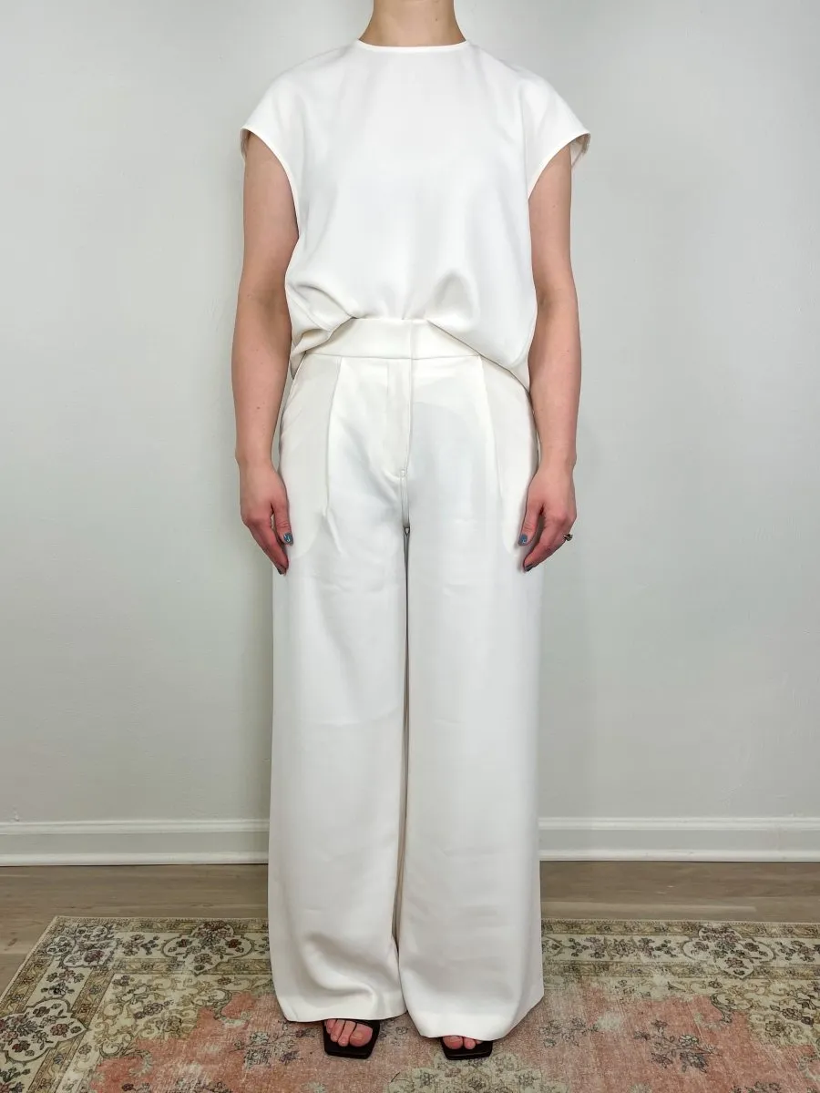 Neve Mid Waisted Widely Trouser in Ivory Crepe