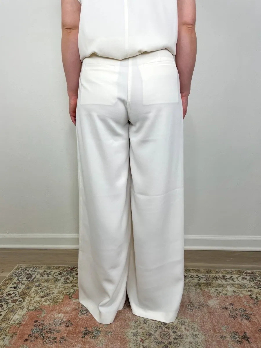 Neve Mid Waisted Widely Trouser in Ivory Crepe