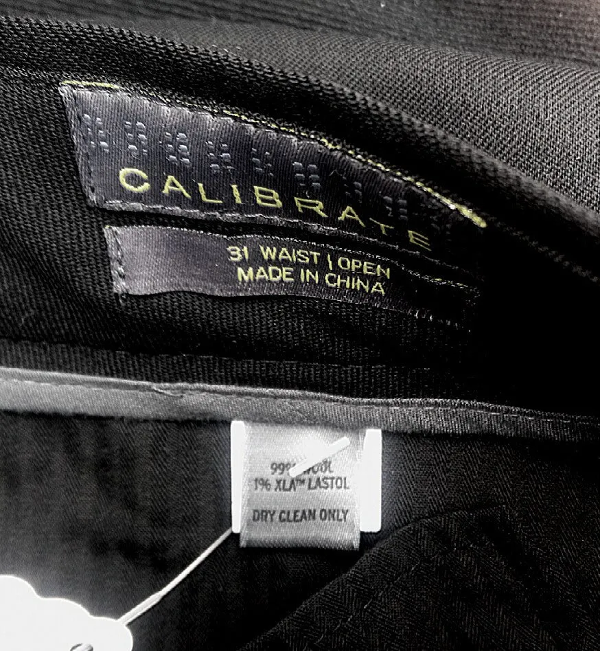 New- Calibrate Black Wool-'Trim Fit'/Plain Front Dress Trousers- size 31