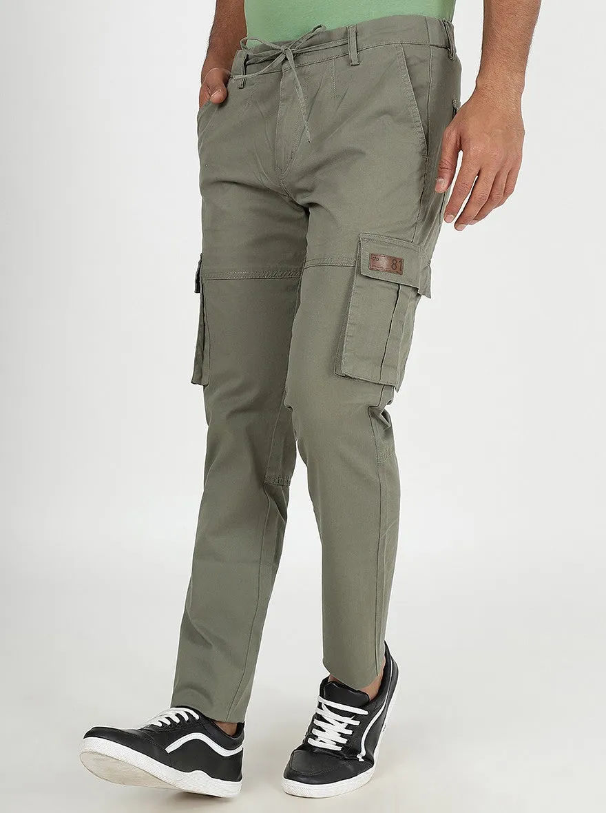 Olive Green Solid Slim Fit Cargo Pant | JadeBlue