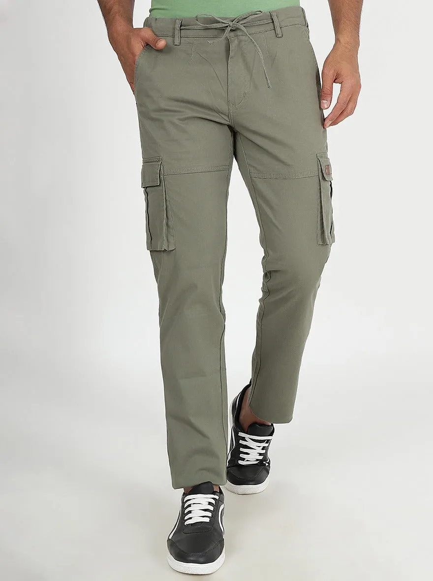 Olive Green Solid Slim Fit Cargo Pant | JadeBlue