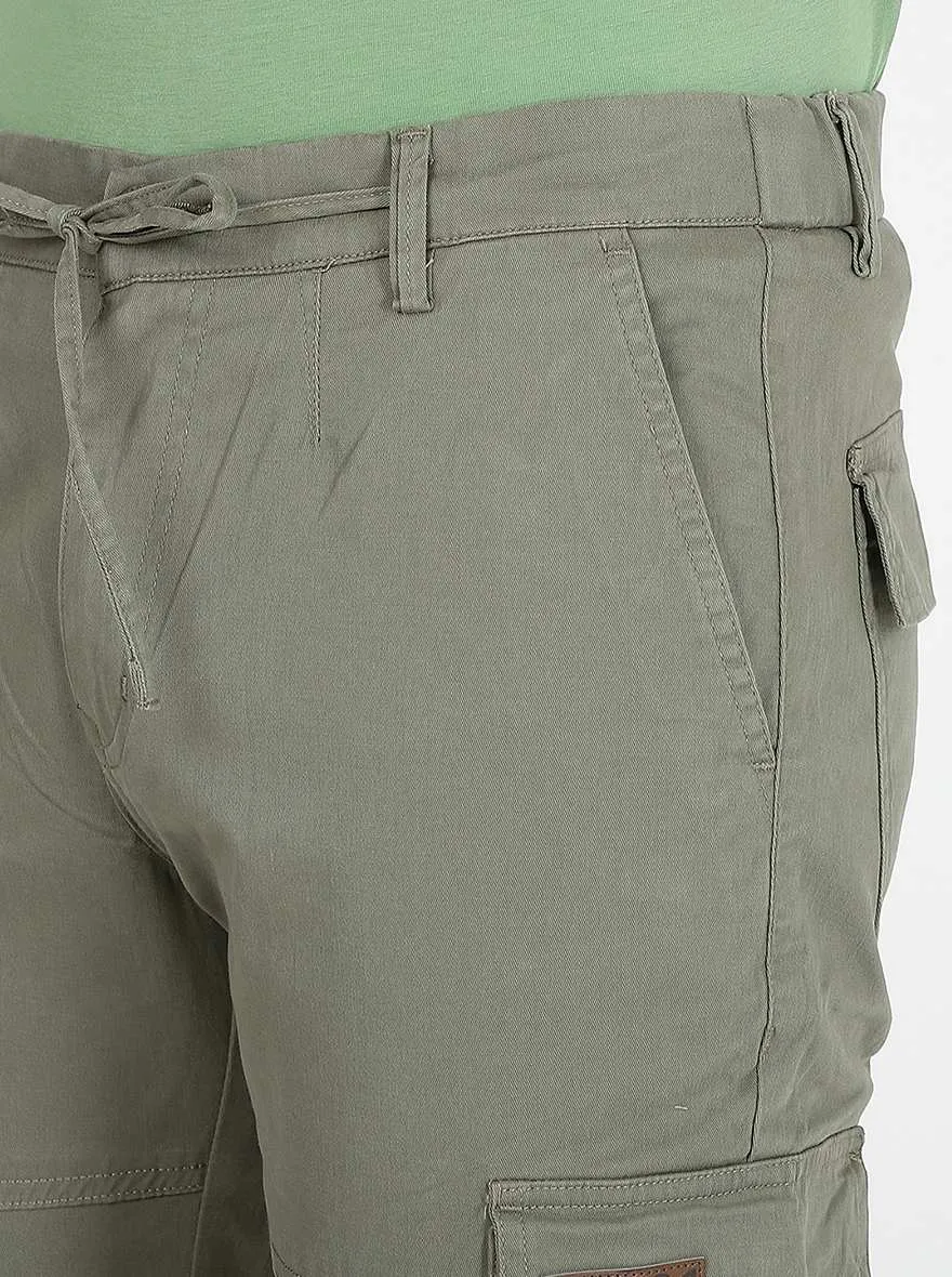 Olive Green Solid Slim Fit Cargo Pant | JadeBlue