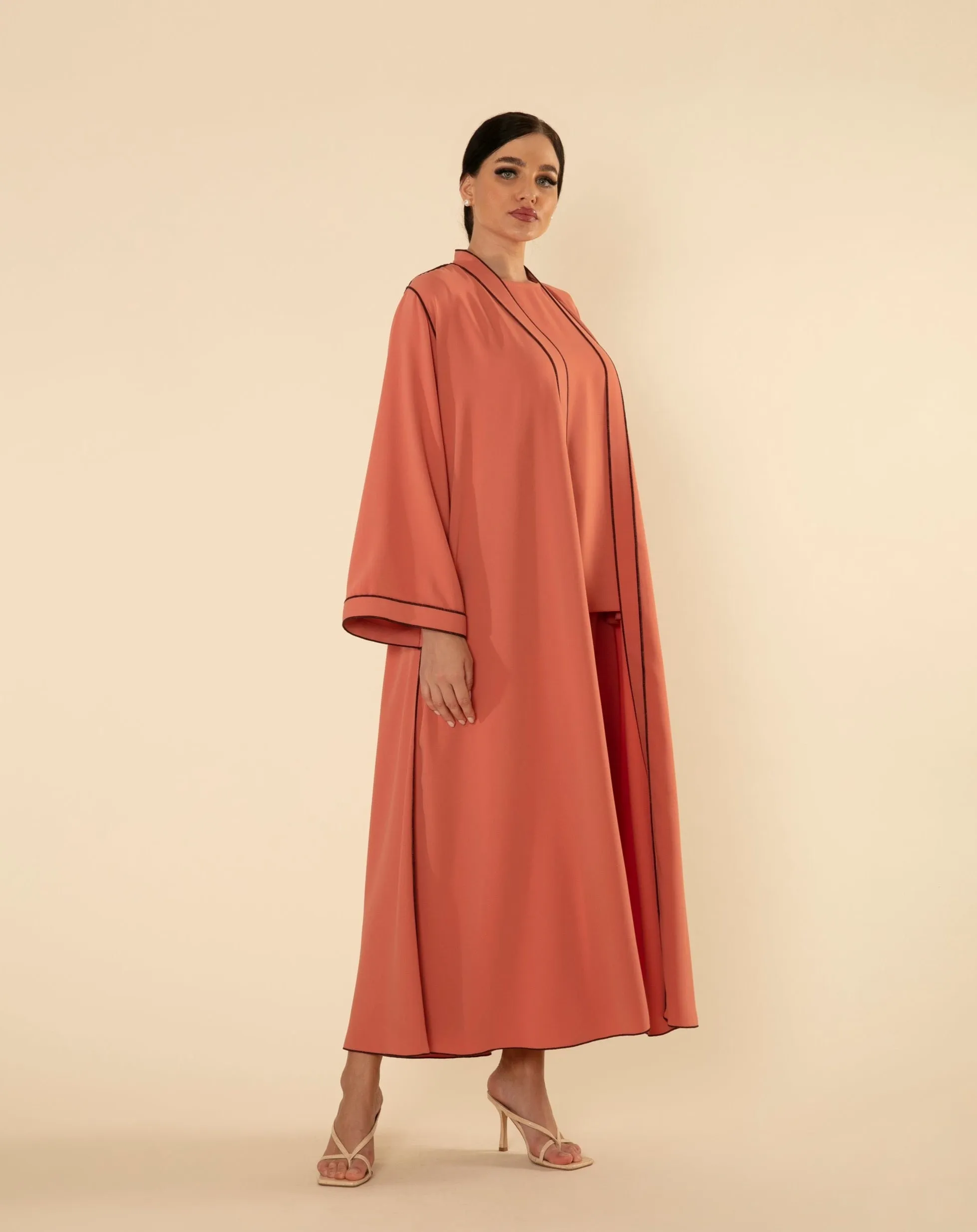 ORANGE/ BOWN CONTRAST SET ABAYA