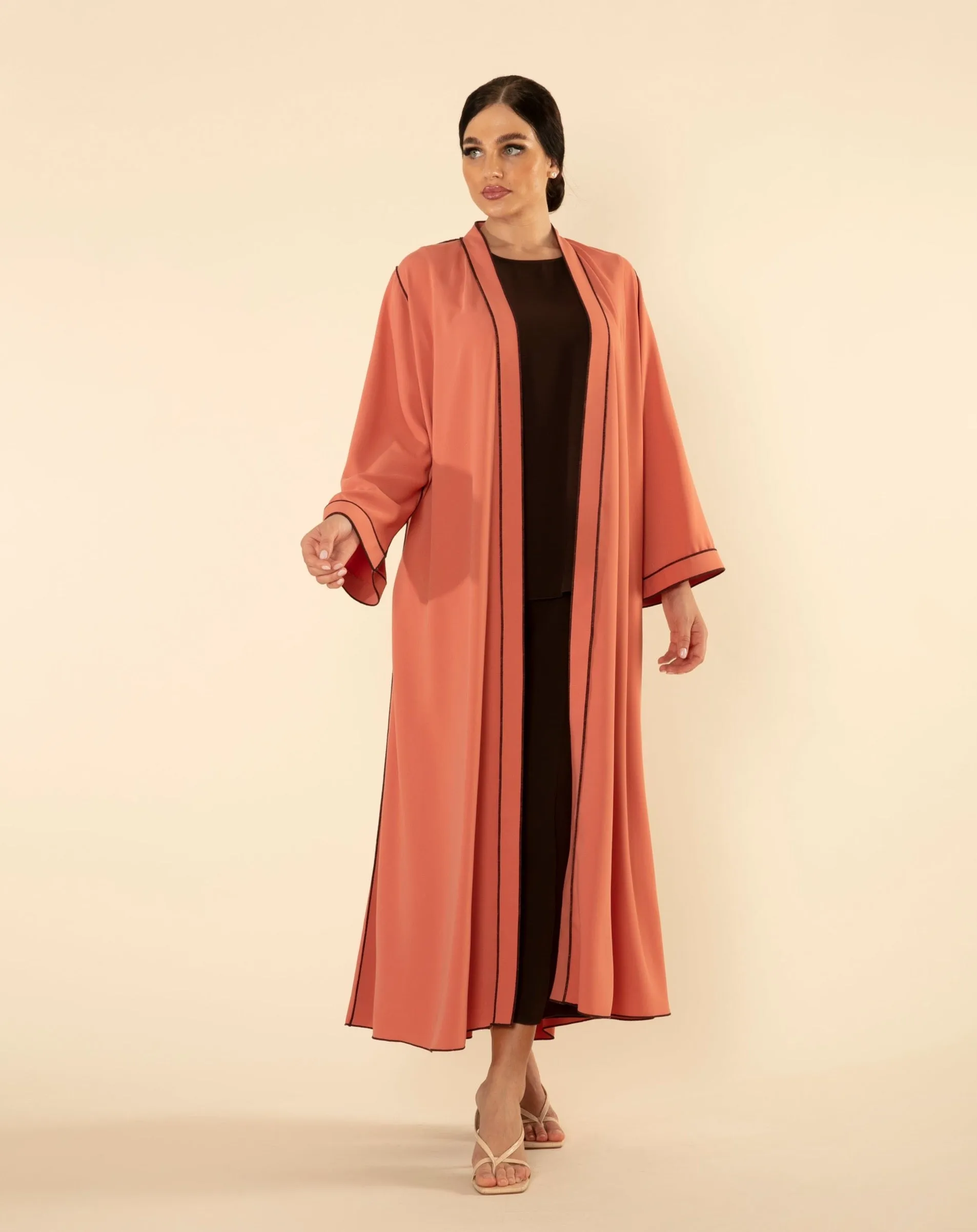 ORANGE/ BOWN CONTRAST SET ABAYA