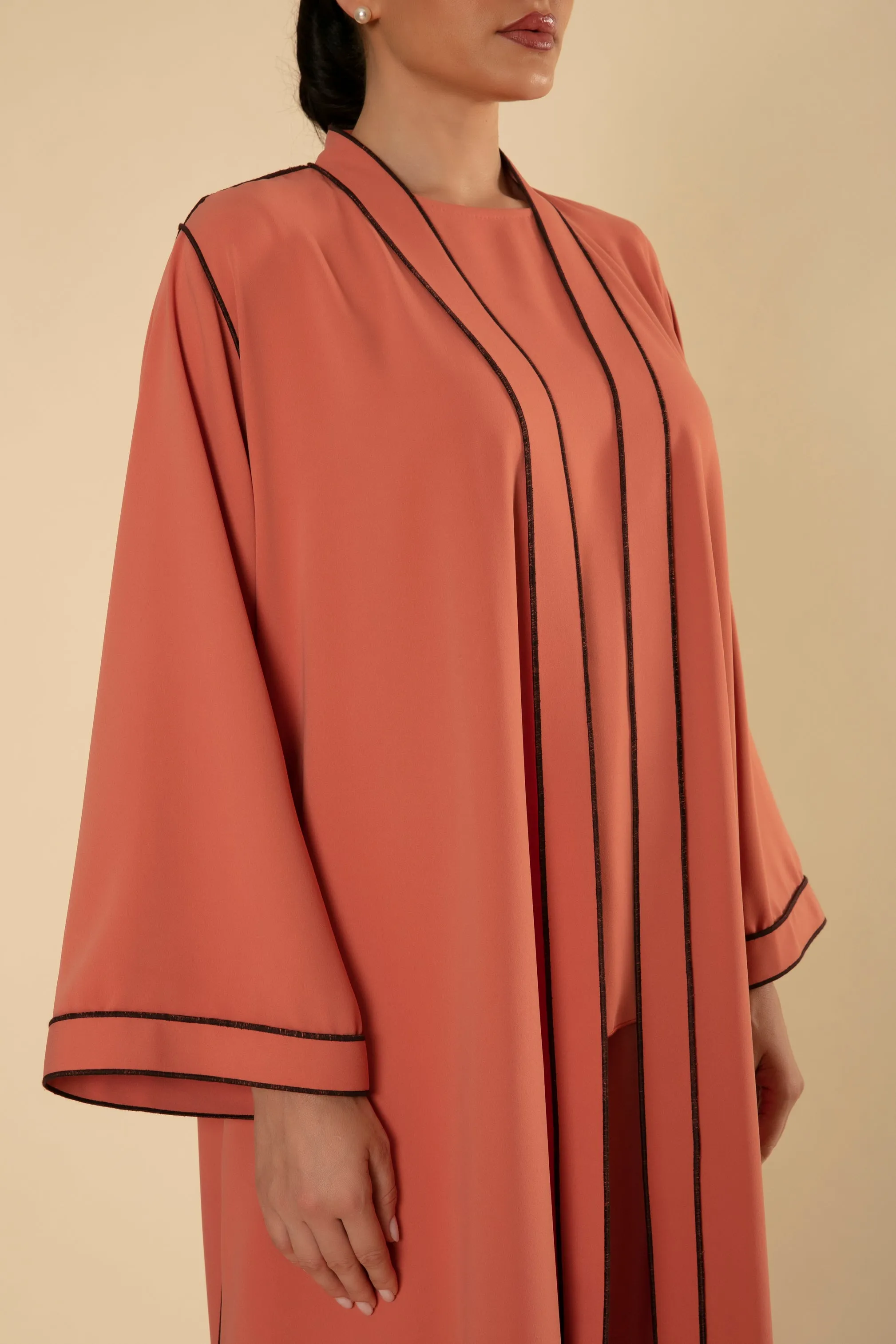 ORANGE/ BOWN CONTRAST SET ABAYA