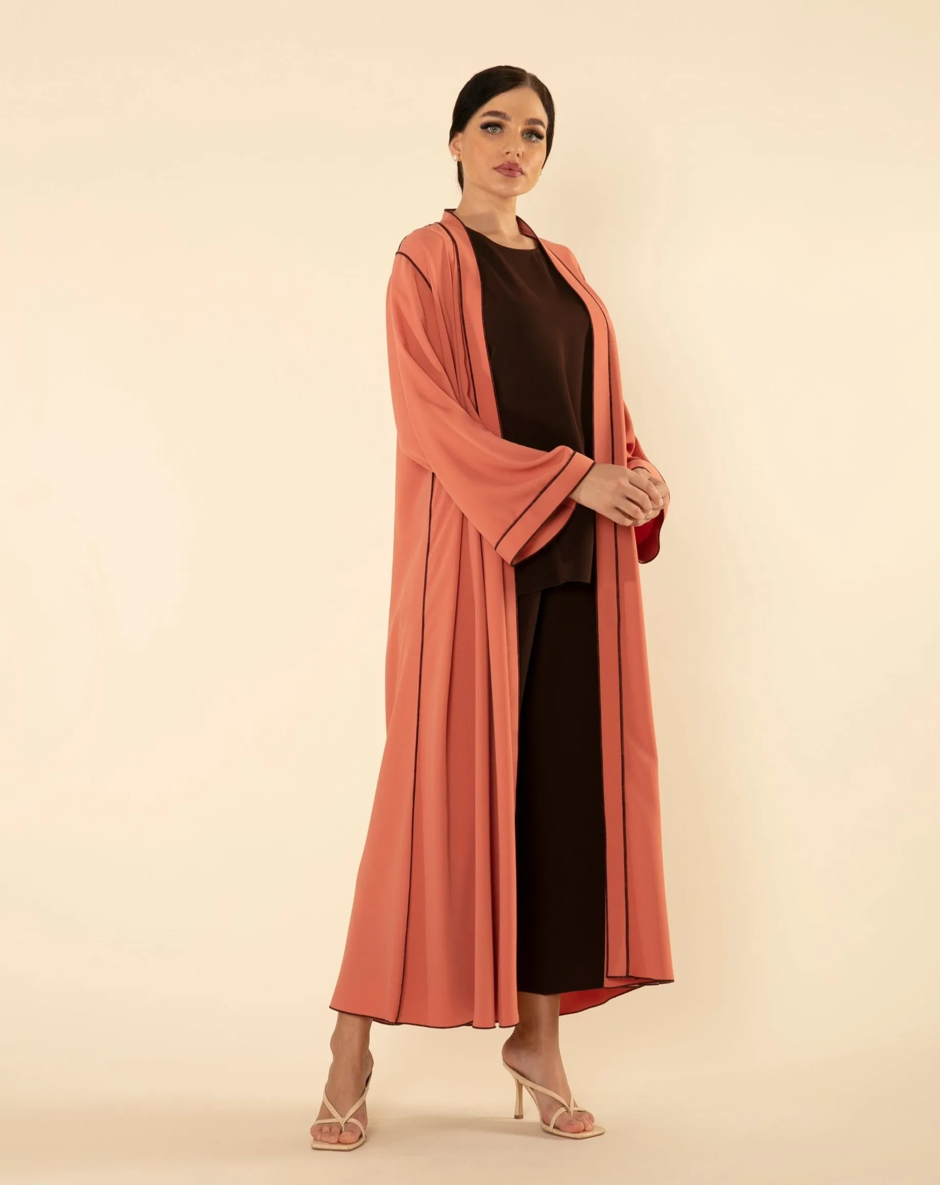 ORANGE/ BOWN CONTRAST SET ABAYA