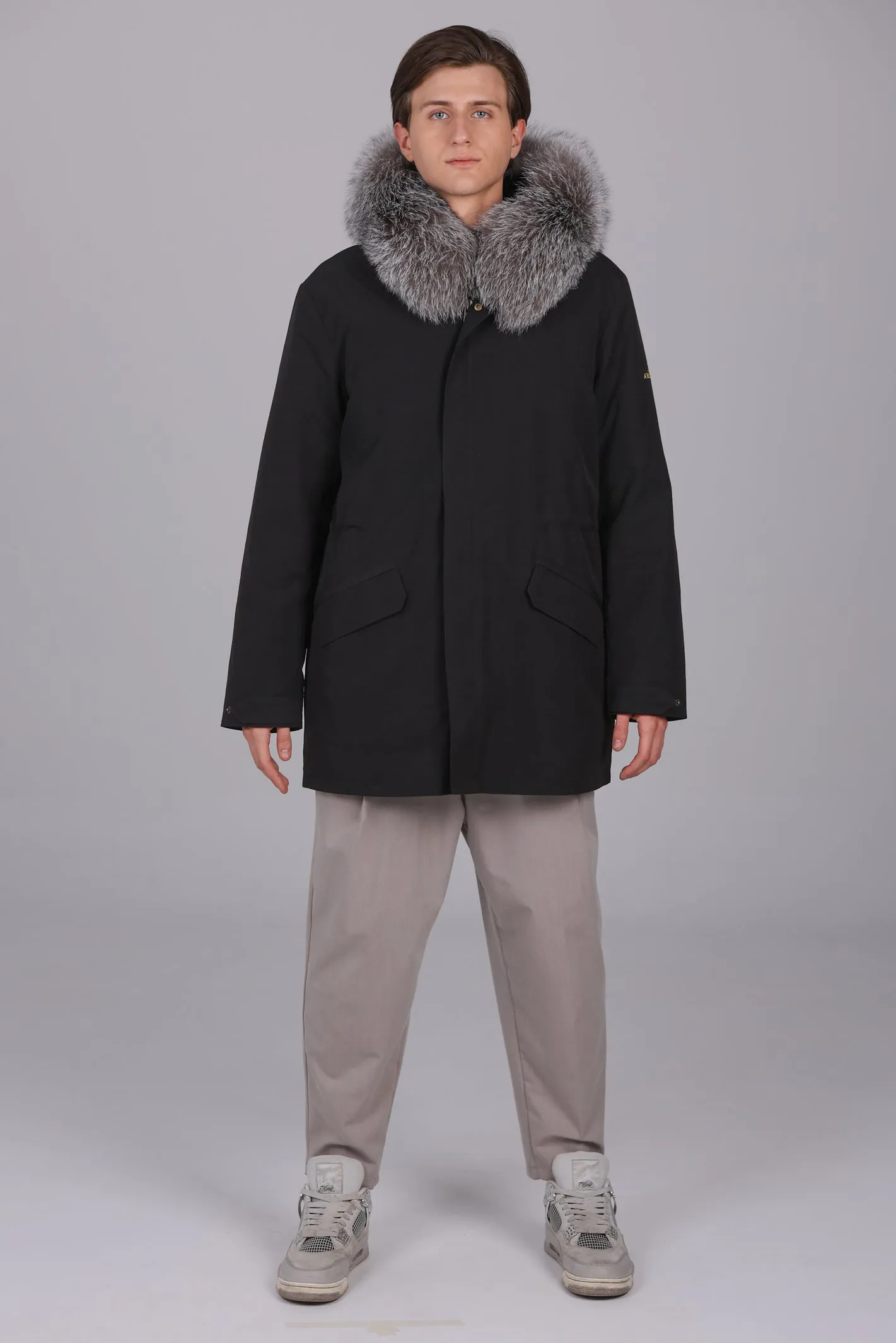 Parka Lungo in misto cotone impermeabile volpe frost e rex rabbit