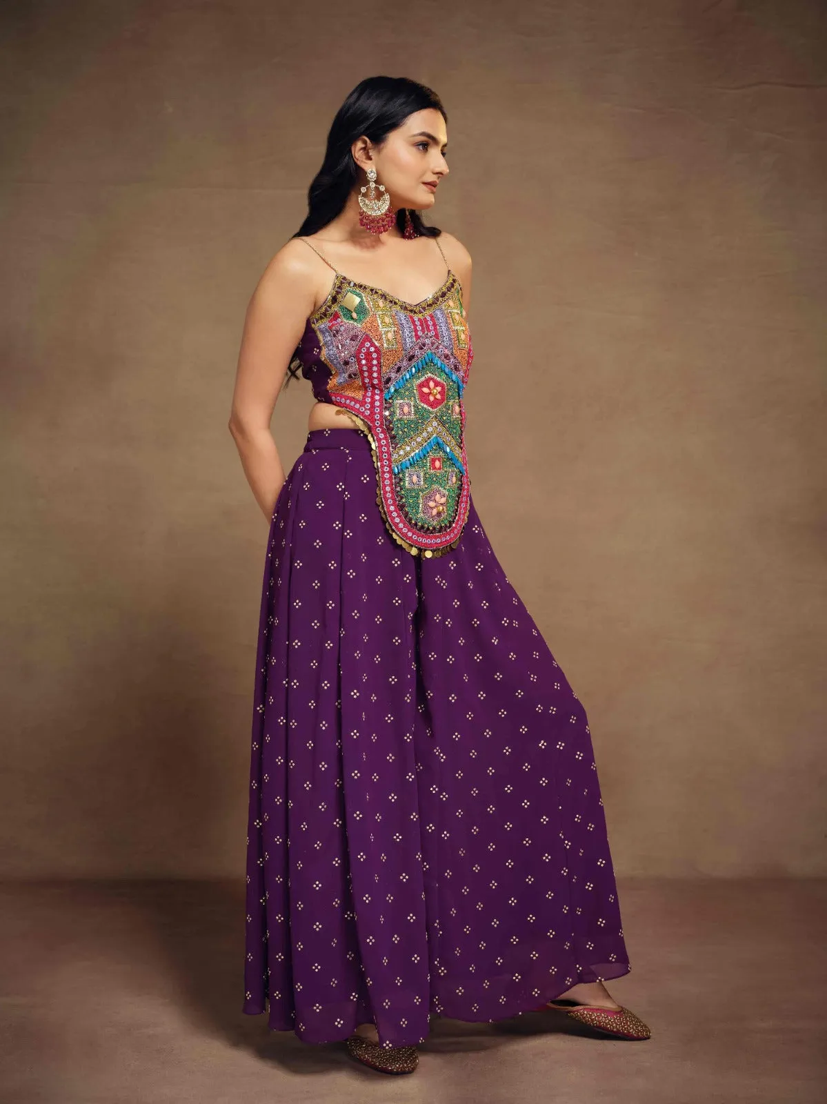 Purple Art Silk Georgette Top & Palazzo Co-Ord Set for Chic Fashion