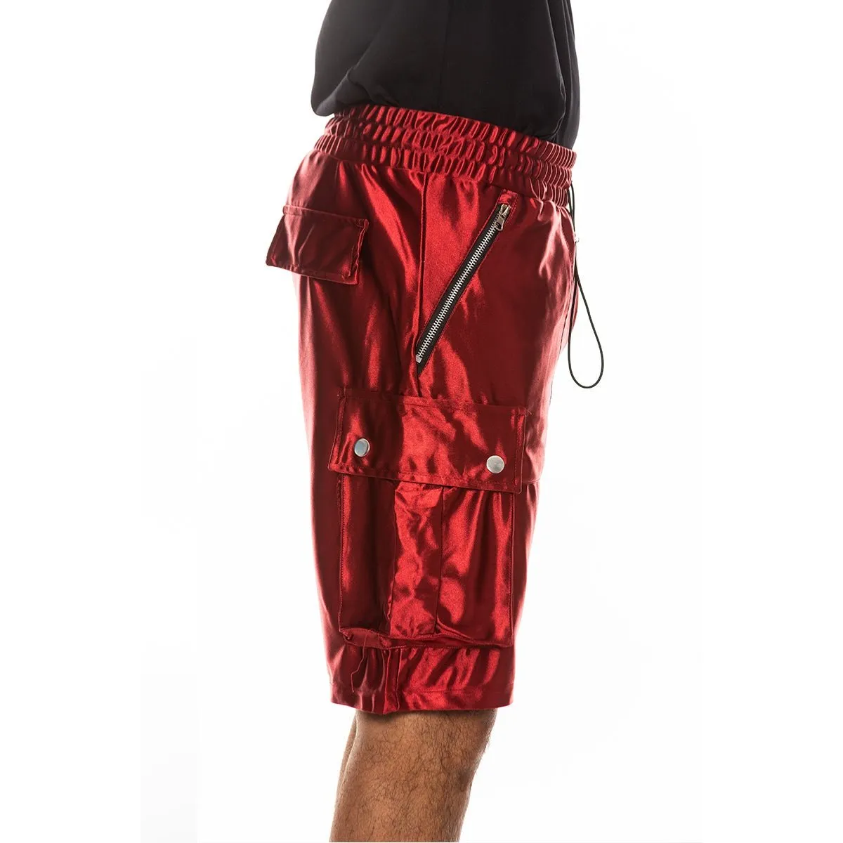 Red Satin Cargo Shorts