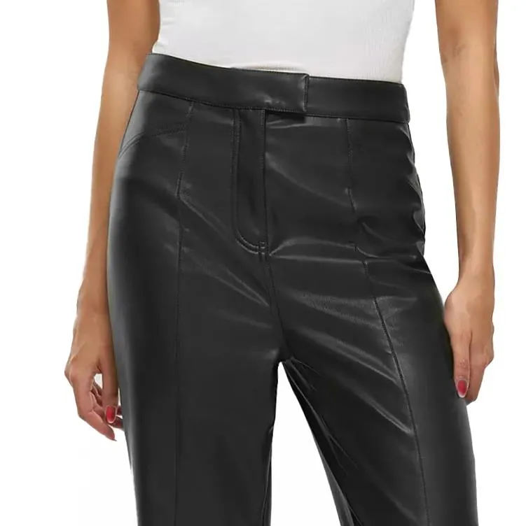 River Island Faux Leather Straight Leg Trousers Black