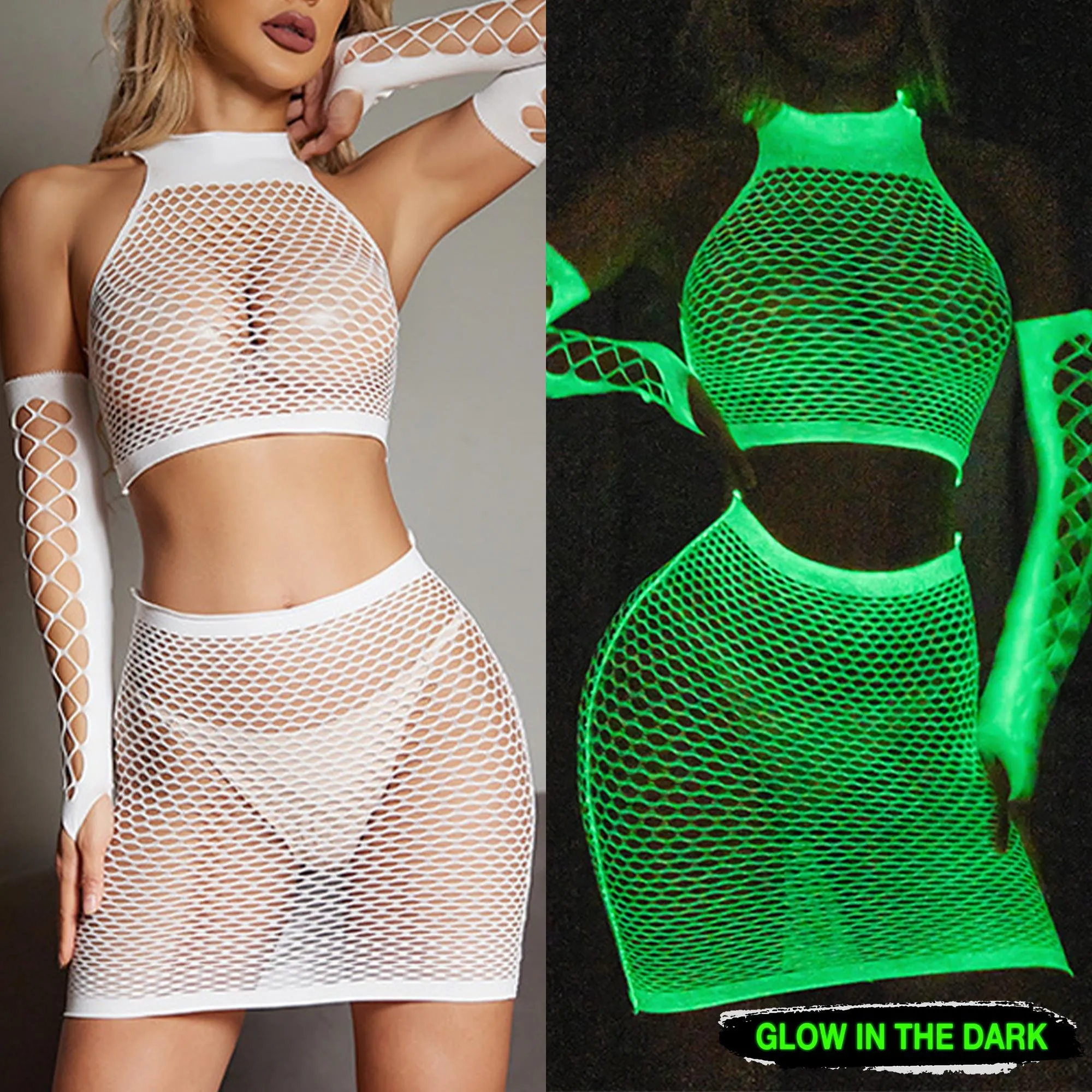 Sexy Glowing Fishnet Bodysuit Tights For Women, Erotic Lingerie Cosplay