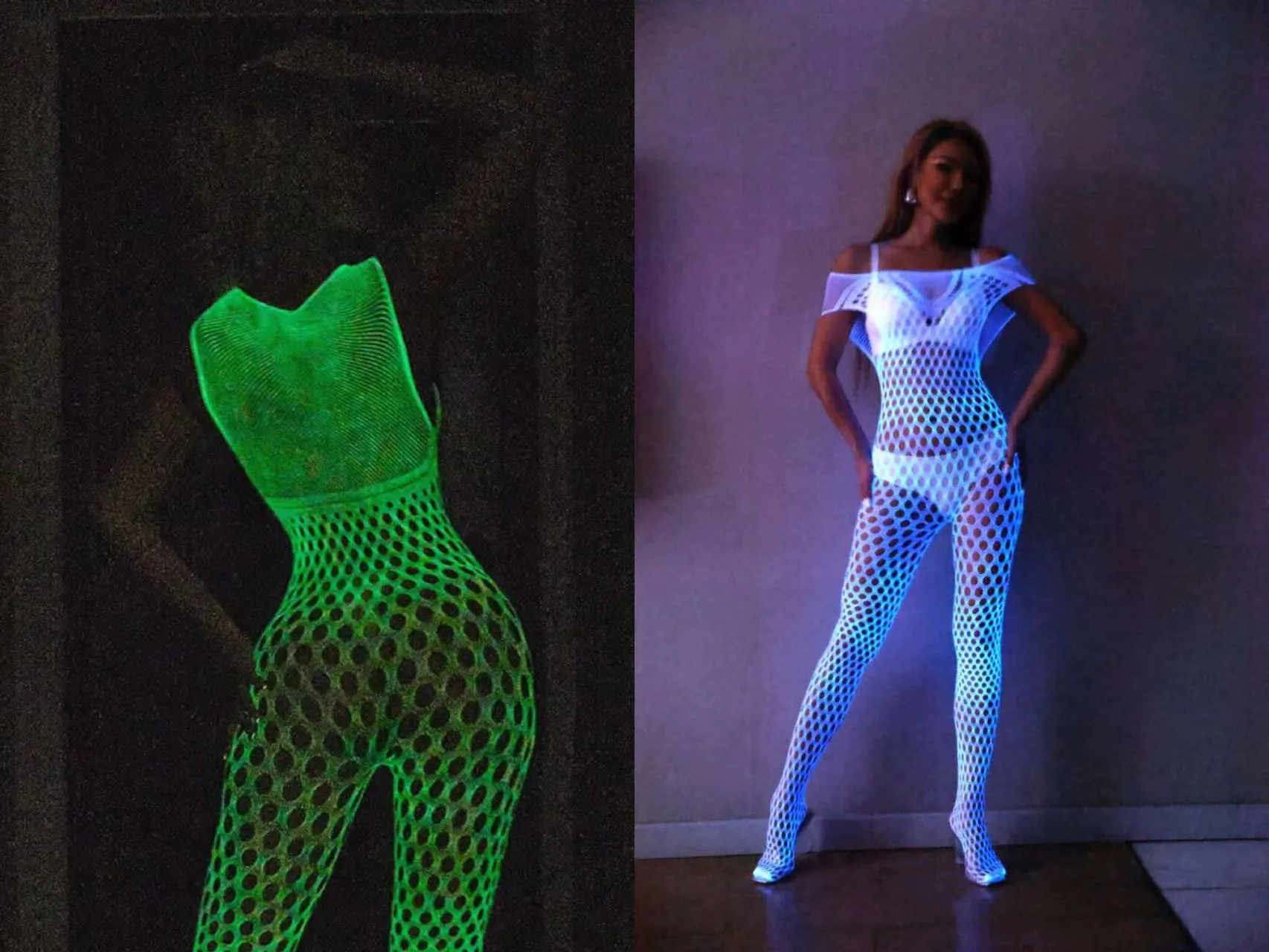 Sexy Glowing Fishnet Bodysuit Tights For Women, Erotic Lingerie Cosplay