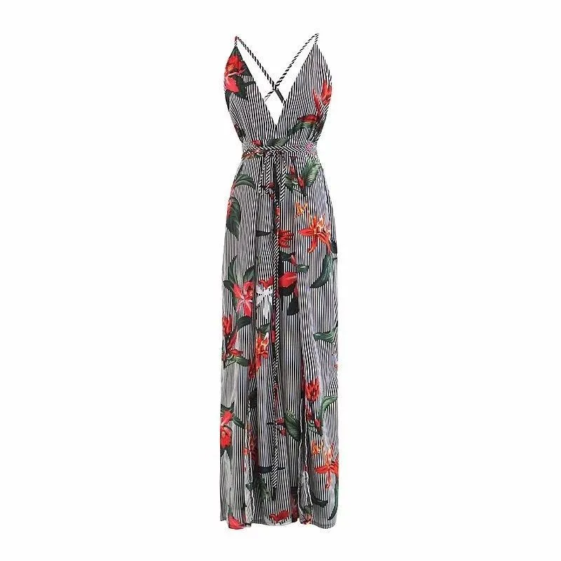 Sexy Spaghetti Strap Print Wide Leg Pants Jumpsuit Rompers