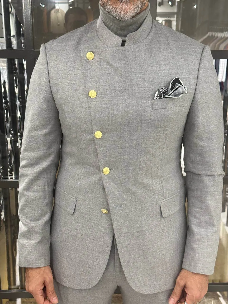 Silver Monarch Mandarin Suit