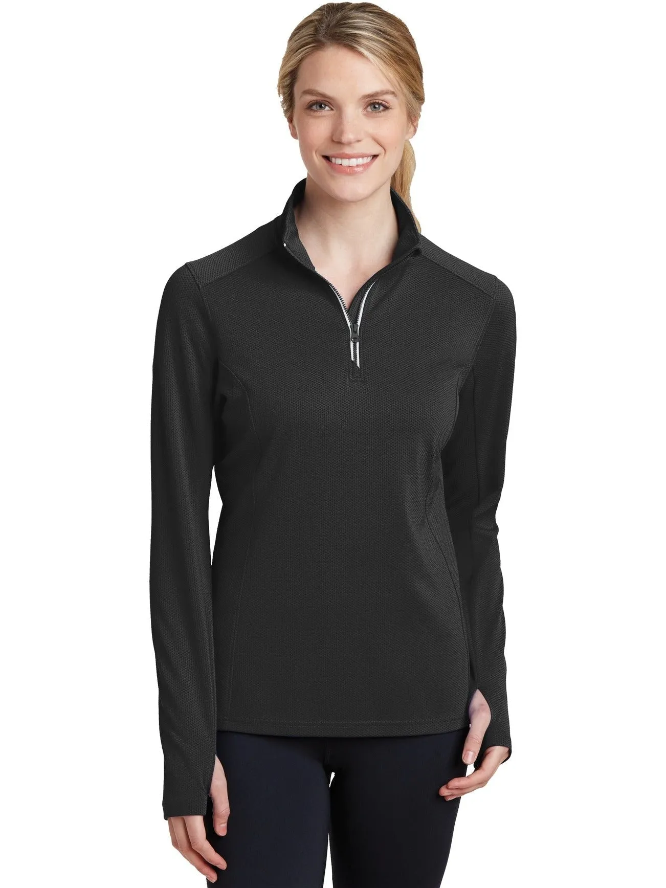 Sport-Tek Ladies Sport-Wick Textured 1/4-Zip Pullover