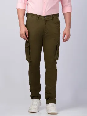 Spykar Men Military Green Cotton Slim Fit Ankle Length Trouser Cargo Pants