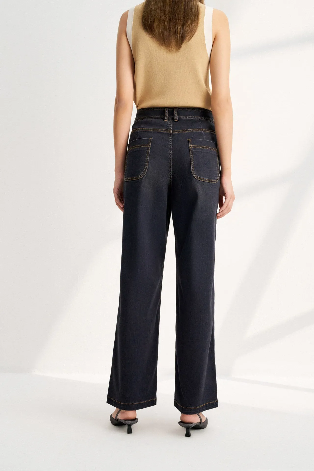 Stretch Denim Relaxed Straight Leg Jeans