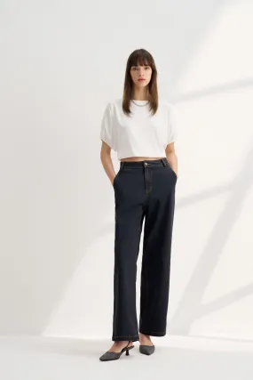 Stretch Denim Relaxed Straight Leg Jeans