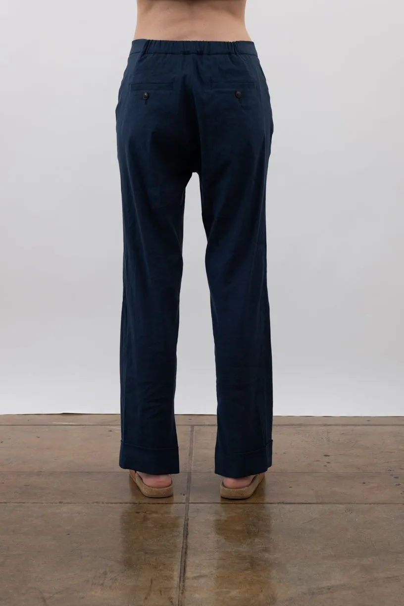 Stretch Linen Cuffed Slim Pant - WISTERIA