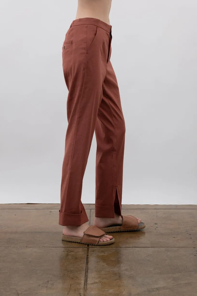 Stretch Linen Cuffed Slim Pant - WISTERIA