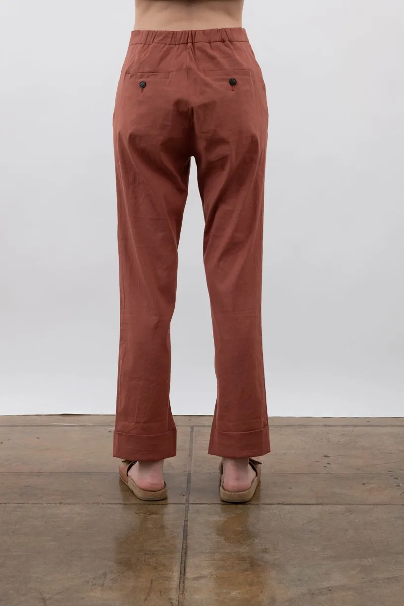 Stretch Linen Cuffed Slim Pant - WISTERIA