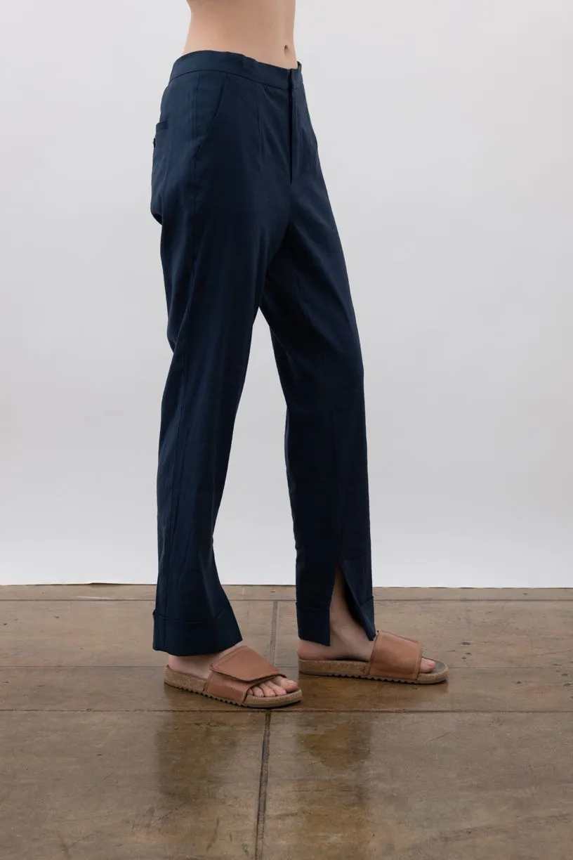 Stretch Linen Cuffed Slim Pant - WISTERIA