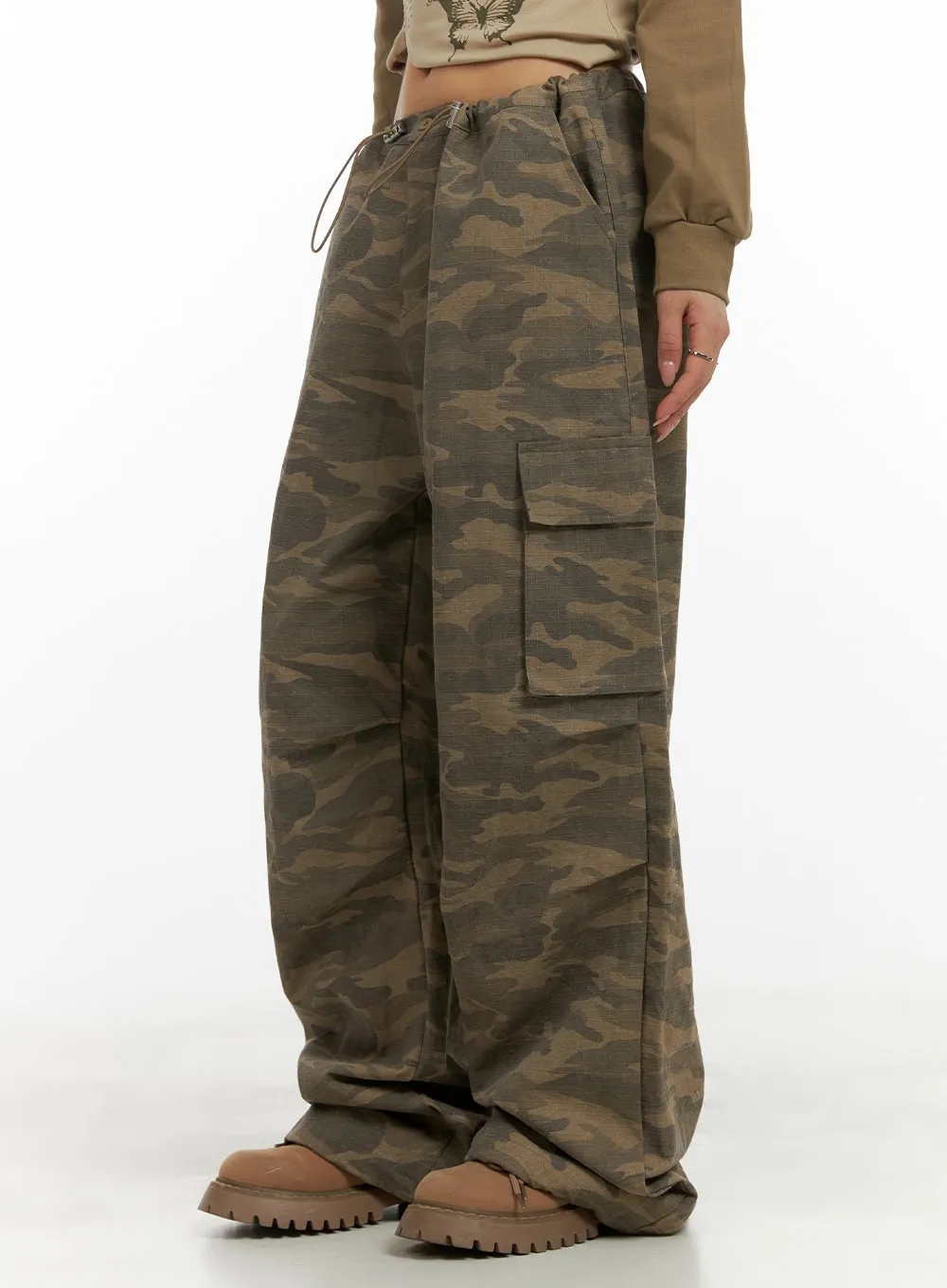 String Waist Camo Cargo Pants CA430